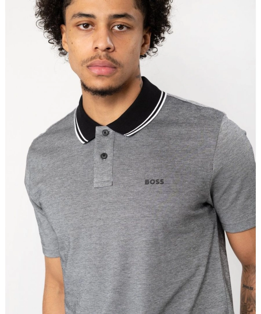 Hugo Boss Oxford New Mens Contrast Collar Short Sleeve Polo Shirt - Black - Size Medium
